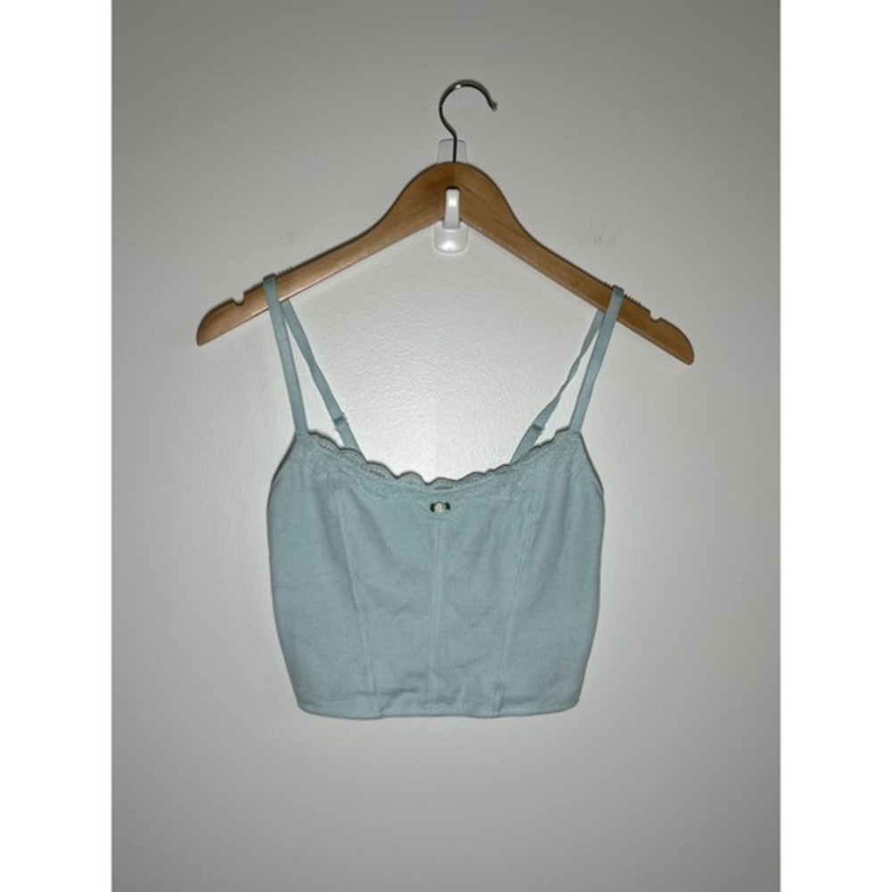 Y2K Womens Top Coquette Lace Trim Rosette Floral Fairy Dainty Romantic Blue S
